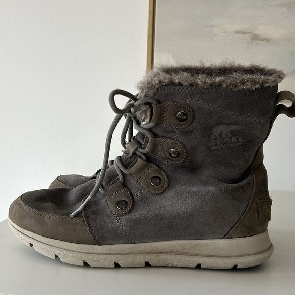 Sorel Explorer Joan Boots Size 7 US Gray Suede Faux Fur Insulated Winter - Picture 5 of 8
